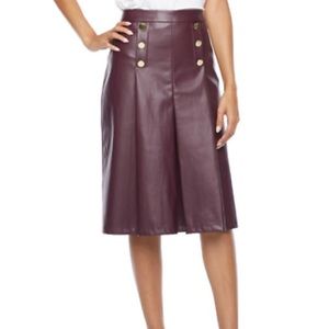 LIZ CLAIBORNE | faux leather buttoned flare midi skirt